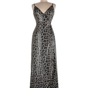 Aidan Mattox Silver and Black Leopard Print Dress